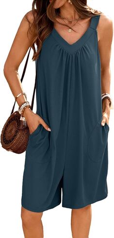 IDEALSANXUN Womens Rompers Summer V Neck Sleeveless Jumpsuits Casual Loose Overall Shorts in Saudi Arabia