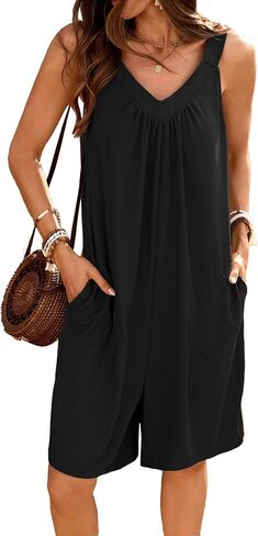 IDEALSANXUN Womens Rompers Summer V Neck Sleeveless Jumpsuits Casual Loose Overall Shorts in Saudi Arabia