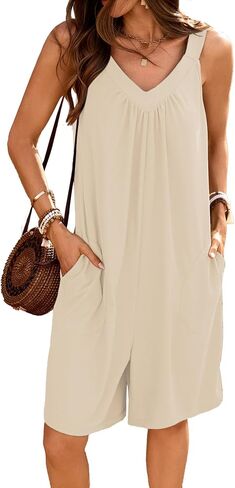 IDEALSANXUN Womens Rompers Summer V Neck Sleeveless Jumpsuits Casual Loose Overall Shorts in Saudi Arabia