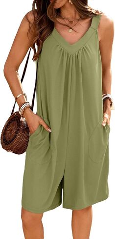 IDEALSANXUN Womens Rompers Summer V Neck Sleeveless Jumpsuits Casual Loose Overall Shorts in Saudi Arabia