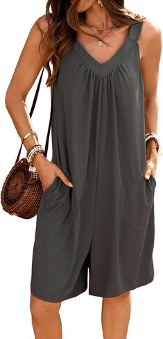 IDEALSANXUN Womens Rompers Summer V Neck Sleeveless Jumpsuits Casual Loose Overall Shorts in Saudi Arabia