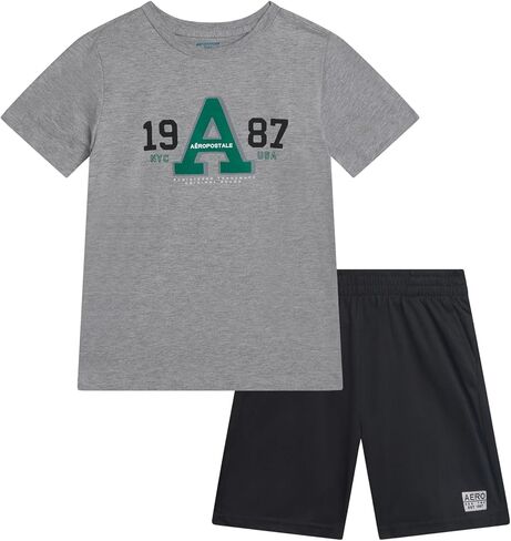 AEROPOSTALE Boys' Active Shorts Set - 2 Piece Short Sleeve T-Shirt and Mesh Gym Shorts - Activewear Outfit for Boys (4-12) in Kuwait