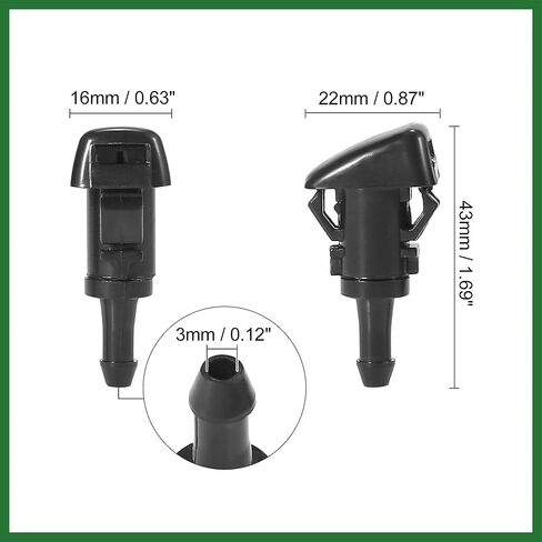 Motoforti Front Windshield Wiper Nozzles for Mitsubishi Eclipse Galant with Gaskets - Pack of 2 Black Long-lasting in Saudi Arabia
