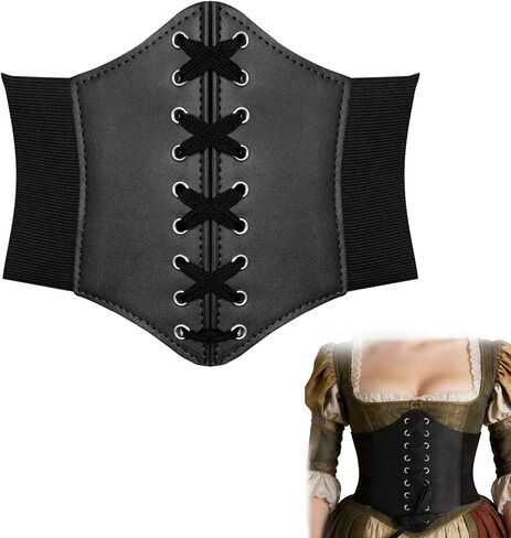 GYQMBT Viking Leather Womens Corset Belt,Renaissance Lace Up Elastic Waist Belt for Halloween dress up in Saudi Arabia