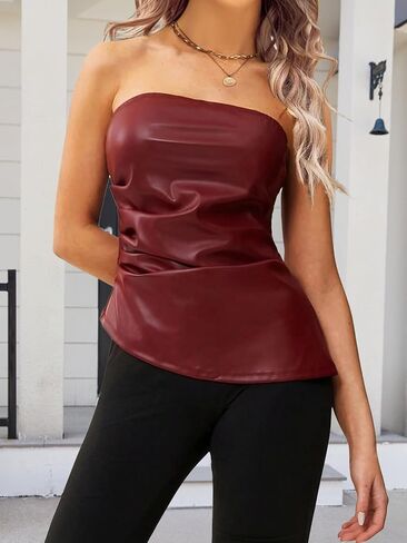 Women's Wrap Top Backless Solid Color Peplum Sexy Bustier Tank Top in Saudi Arabia
