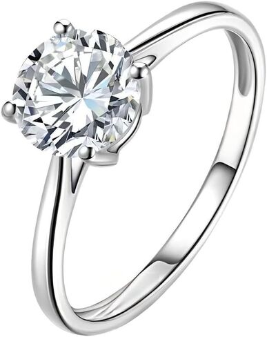 خاتم خطوبة من الماس 0.42-0.7 قيراط للنساء، من الفضة الإسترليني المطلية بالذهب عيار 14 قيراط، خاتم وعد سوليتير دائري الشكل، مقاس 5-9، خاتم زفاف كلاسيكي بأربعة شقوق in Kuwait