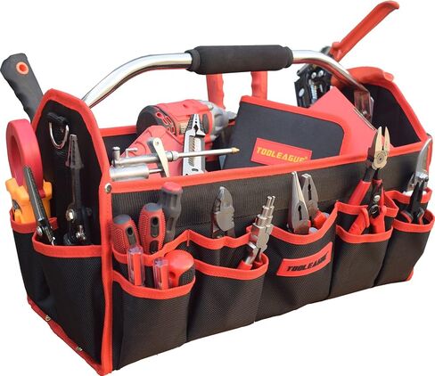 TOOLEAGUE 19 Inches Heavy Duty Tool Bag 25 Pockets, 1680D Fabric Tool Bags with Strong Molded Base, Multi-pocket Tool Organizer with Adjustable Shoulder Strap in Kuwait