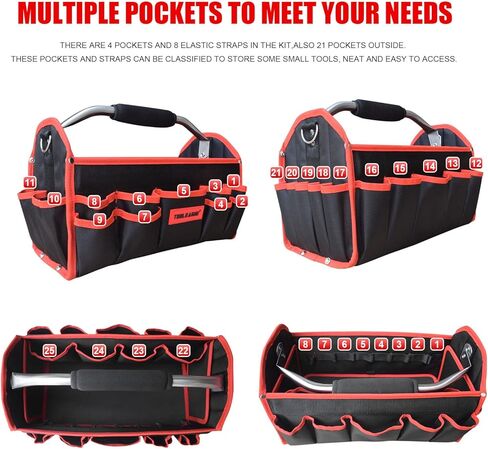 TOOLEAGUE 19 Inches Heavy Duty Tool Bag 25 Pockets, 1680D Fabric Tool Bags with Strong Molded Base, Multi-pocket Tool Organizer with Adjustable Shoulder Strap in Kuwait