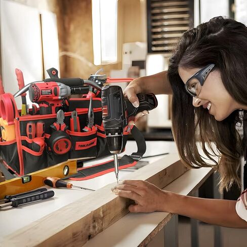 TOOLEAGUE 19 Inches Heavy Duty Tool Bag 25 Pockets, 1680D Fabric Tool Bags with Strong Molded Base, Multi-pocket Tool Organizer with Adjustable Shoulder Strap in Kuwait