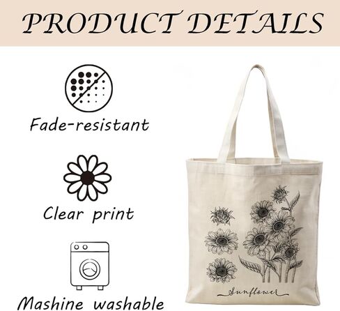 Botanical Sunflower Sketch Canvas Tote Bag, Vintage Sunflower Handbag, Black and White Botanical Design Reusable Shopping Bags, Shoulder Bag for Daily Use and Work in Saudi Arabia