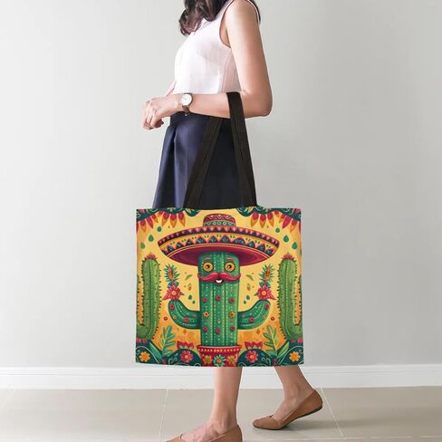 Mr. Beard Cactus Canvas Tote Bag for Women Men Stylish Tote Handbag Shoulder Bag Reusable Grocery Bag Shopping Cloth Bag with Handles Portable Gift Bag （19.5"x17.9"） in Saudi Arabia