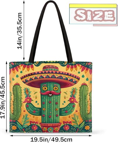 Mr. Beard Cactus Canvas Tote Bag for Women Men Stylish Tote Handbag Shoulder Bag Reusable Grocery Bag Shopping Cloth Bag with Handles Portable Gift Bag （19.5"x17.9"） in Saudi Arabia