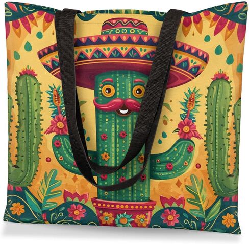Mr. Beard Cactus Canvas Tote Bag for Women Men Stylish Tote Handbag Shoulder Bag Reusable Grocery Bag Shopping Cloth Bag with Handles Portable Gift Bag （19.5"x17.9"） in Saudi Arabia