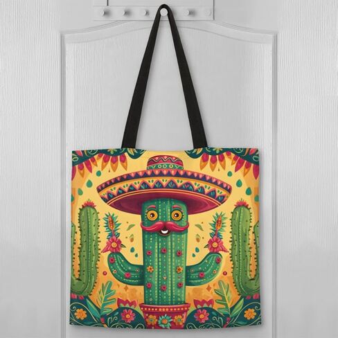 Mr. Beard Cactus Canvas Tote Bag for Women Men Stylish Tote Handbag Shoulder Bag Reusable Grocery Bag Shopping Cloth Bag with Handles Portable Gift Bag （19.5"x17.9"） in Saudi Arabia