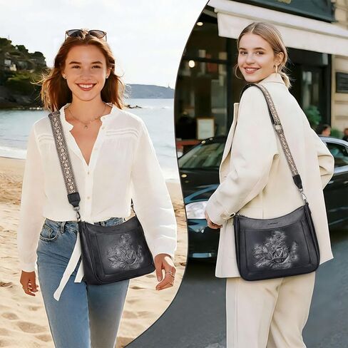 حقائب كروس للنساء من MEITRUE، محفظة هوبو متوسطة الحجم من الجلد النباتي المنقوش باللون الوردي مع حزام حقيبة كتف للسفر in Kuwait