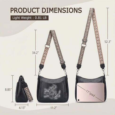 حقائب كروس للنساء من MEITRUE، محفظة هوبو متوسطة الحجم من الجلد النباتي المنقوش باللون الوردي مع حزام حقيبة كتف للسفر in Kuwait