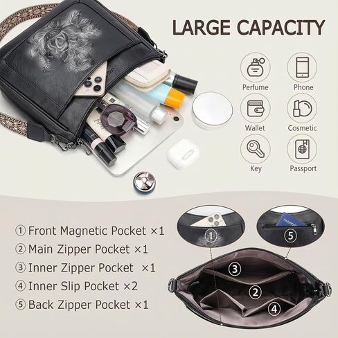 حقائب كروس للنساء من MEITRUE، محفظة هوبو متوسطة الحجم من الجلد النباتي المنقوش باللون الوردي مع حزام حقيبة كتف للسفر in Kuwait