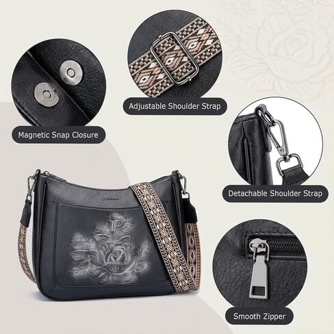 حقائب كروس للنساء من MEITRUE، محفظة هوبو متوسطة الحجم من الجلد النباتي المنقوش باللون الوردي مع حزام حقيبة كتف للسفر in Kuwait