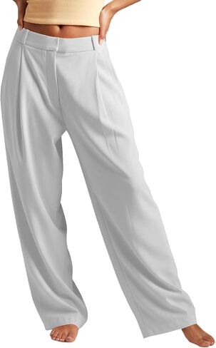 Women's Wide Leg Dress Pants Pleated Front Business Casual Work Pants with Adjustable Middle-Low Rise Trousers in Saudi Arabia