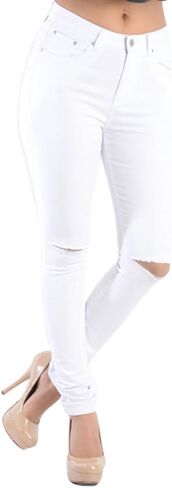 American Bazi Women's High Waisted Colored Ripped Skinny Pants in Saudi Arabia