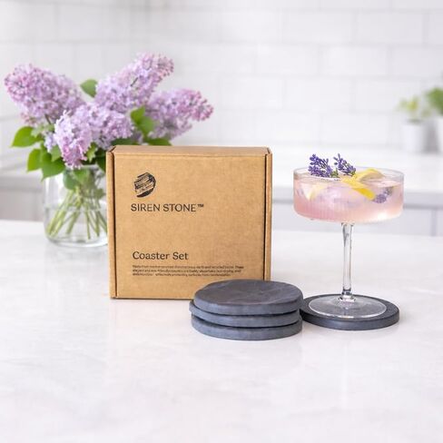 Coaster Set of 4 - Diatomaceous Earth Absorbent Coasters for Drinks | Quick Dry, Super Absorbent | Coffee Table, Bar & Home Decor | Non-Toxic, BPA-Free | Female Founded USA Brand Brand in Saudi Arabia