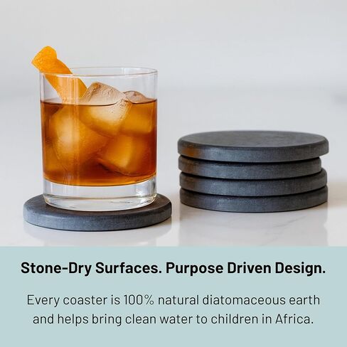 Coaster Set of 4 - Diatomaceous Earth Absorbent Coasters for Drinks | Quick Dry, Super Absorbent | Coffee Table, Bar & Home Decor | Non-Toxic, BPA-Free | Female Founded USA Brand Brand in Saudi Arabia