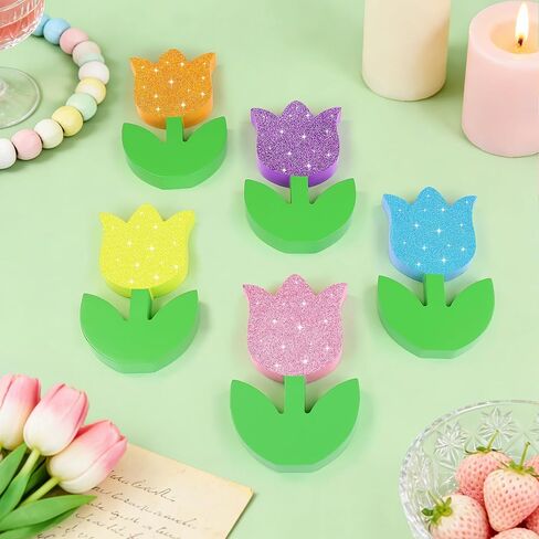 زخارف الربيع الزنبق علامة خشبية ديكور الجدول، 5 قطع بريق خشبي الربيع الزنبق الزهور علامة مزرعة الزهور كتلة الجدول محور للمنزل عيد الفصح صينية عباءة الجرف ديكور المكتب in Kuwait