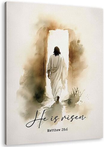 TLESKE Christian He Is Risen Easter Wall Art Decor 11x14, Vintage Jesus Empty Tomb Canvas Wall Art Print for Bedroom Living Room, Religious Bible Verse Matthew He Has Risen Wall Artwork Picture in Kuwait
