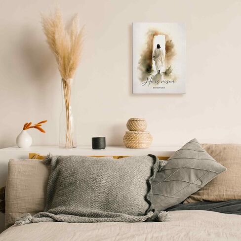 TLESKE Christian He Is Risen Easter Wall Art Decor 11x14, Vintage Jesus Empty Tomb Canvas Wall Art Print for Bedroom Living Room, Religious Bible Verse Matthew He Has Risen Wall Artwork Picture in Kuwait