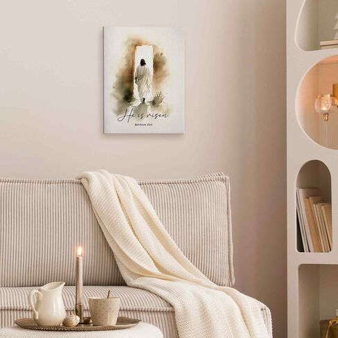 TLESKE Christian He Is Risen Easter Wall Art Decor 11x14, Vintage Jesus Empty Tomb Canvas Wall Art Print for Bedroom Living Room, Religious Bible Verse Matthew He Has Risen Wall Artwork Picture in Kuwait