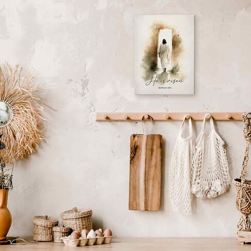 TLESKE Christian He Is Risen Easter Wall Art Decor 11x14, Vintage Jesus Empty Tomb Canvas Wall Art Print for Bedroom Living Room, Religious Bible Verse Matthew He Has Risen Wall Artwork Picture in Kuwait