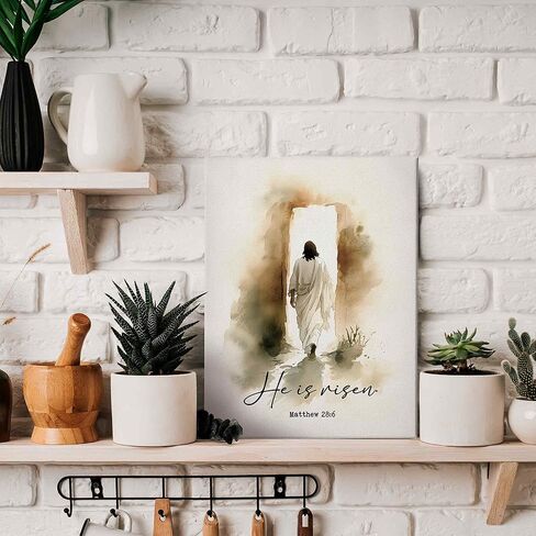 TLESKE Christian He Is Risen Easter Wall Art Decor 11x14, Vintage Jesus Empty Tomb Canvas Wall Art Print for Bedroom Living Room, Religious Bible Verse Matthew He Has Risen Wall Artwork Picture in Kuwait