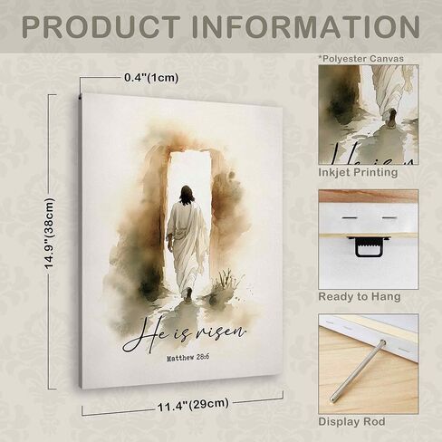 TLESKE Christian He Is Risen Easter Wall Art Decor 11x14, Vintage Jesus Empty Tomb Canvas Wall Art Print for Bedroom Living Room, Religious Bible Verse Matthew He Has Risen Wall Artwork Picture in Kuwait