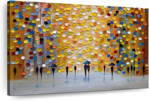 ElephantStock Lovely Rain Wall Art - Horizontal Wrapped Canvas - 1-Piece Living Room Wall Decor - Painting Abstract Canvas Print - Orange and Yellow Decor for Wall by Ekaterina Ermilkina - 12" X 8" in Kuwait