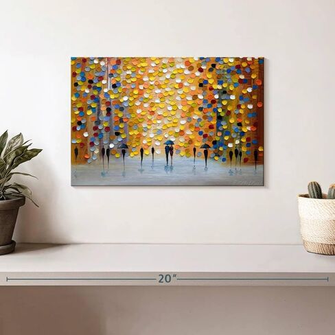 ElephantStock Lovely Rain Wall Art - Horizontal Wrapped Canvas - 1-Piece Living Room Wall Decor - Painting Abstract Canvas Print - Orange and Yellow Decor for Wall by Ekaterina Ermilkina - 12" X 8" in Kuwait