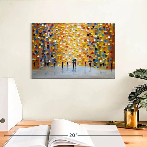 ElephantStock Lovely Rain Wall Art - Horizontal Wrapped Canvas - 1-Piece Living Room Wall Decor - Painting Abstract Canvas Print - Orange and Yellow Decor for Wall by Ekaterina Ermilkina - 12" X 8" in Kuwait