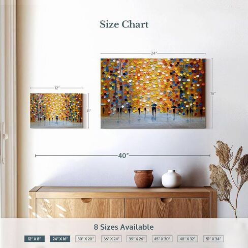 ElephantStock Lovely Rain Wall Art - Horizontal Wrapped Canvas - 1-Piece Living Room Wall Decor - Painting Abstract Canvas Print - Orange and Yellow Decor for Wall by Ekaterina Ermilkina - 12" X 8" in Kuwait