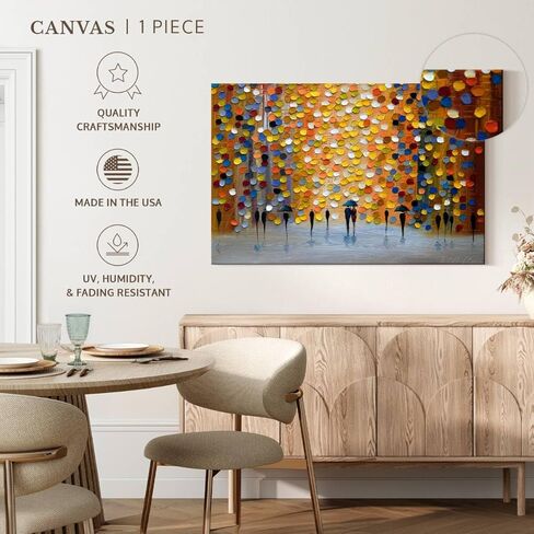 ElephantStock Lovely Rain Wall Art - Horizontal Wrapped Canvas - 1-Piece Living Room Wall Decor - Painting Abstract Canvas Print - Orange and Yellow Decor for Wall by Ekaterina Ermilkina - 12" X 8" in Kuwait