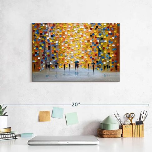 ElephantStock Lovely Rain Wall Art - Horizontal Wrapped Canvas - 1-Piece Living Room Wall Decor - Painting Abstract Canvas Print - Orange and Yellow Decor for Wall by Ekaterina Ermilkina - 12" X 8" in Kuwait