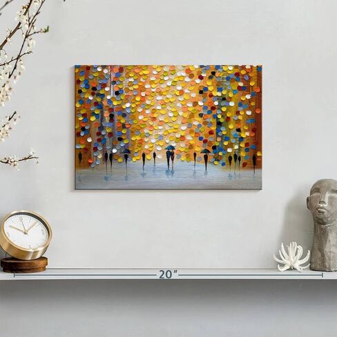 ElephantStock Lovely Rain Wall Art - Horizontal Wrapped Canvas - 1-Piece Living Room Wall Decor - Painting Abstract Canvas Print - Orange and Yellow Decor for Wall by Ekaterina Ermilkina - 12" X 8" in Kuwait