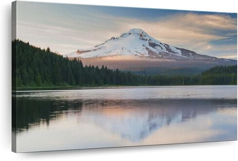 ElephantStock Mount Hood Panorama Wall Art - Horizontal Wrapped Canvas - 1-Piece Living Room Wall Decor - Nature Photography Canvas Print - White and Blue Decor for Wall - 12" X 8" in Kuwait