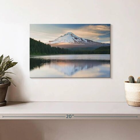 ElephantStock Mount Hood Panorama Wall Art - Horizontal Wrapped Canvas - 1-Piece Living Room Wall Decor - Nature Photography Canvas Print - White and Blue Decor for Wall - 12" X 8" in Kuwait