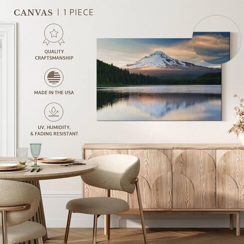 ElephantStock Mount Hood Panorama Wall Art - Horizontal Wrapped Canvas - 1-Piece Living Room Wall Decor - Nature Photography Canvas Print - White and Blue Decor for Wall - 12" X 8" in Kuwait