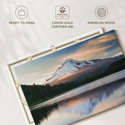 ElephantStock Mount Hood Panorama Wall Art - Horizontal Wrapped Canvas - 1-Piece Living Room Wall Decor - Nature Photography Canvas Print - White and Blue Decor for Wall - 12" X 8" in Kuwait