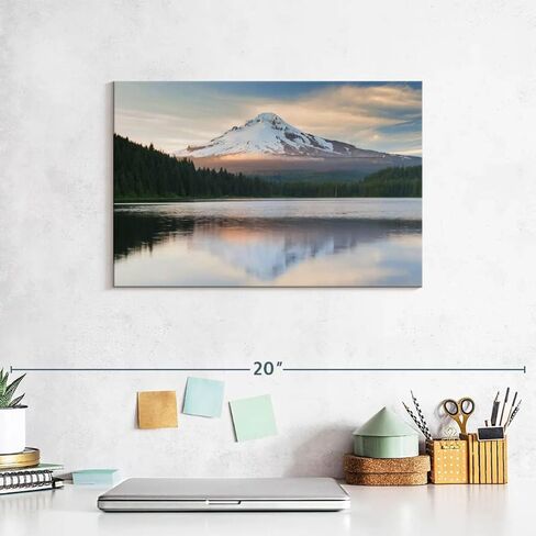 ElephantStock Mount Hood Panorama Wall Art - Horizontal Wrapped Canvas - 1-Piece Living Room Wall Decor - Nature Photography Canvas Print - White and Blue Decor for Wall - 12" X 8" in Kuwait