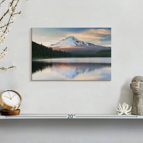 ElephantStock Mount Hood Panorama Wall Art - Horizontal Wrapped Canvas - 1-Piece Living Room Wall Decor - Nature Photography Canvas Print - White and Blue Decor for Wall - 12" X 8" in Kuwait
