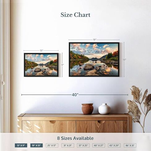 Elephant Stock Sunrise In Jordan Pond In Acadia Wall Art - Horizontal Floating Framed Canvas - 1-Piece Living Room Wall Decor - Photography Nature Canvas Print - Blue and Orange Decor for Wall by Scott Stulberg - 19" X 13" in Kuwait