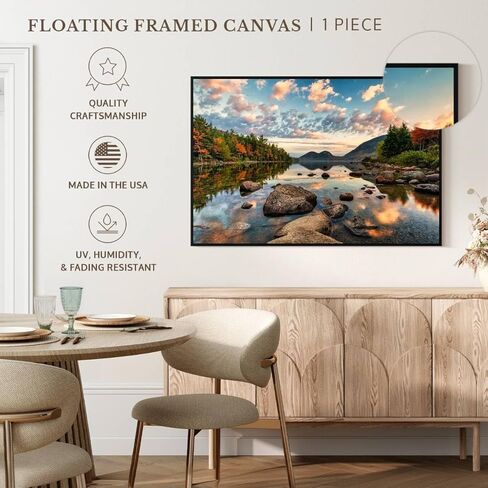 Elephant Stock Sunrise In Jordan Pond In Acadia Wall Art - Horizontal Floating Framed Canvas - 1-Piece Living Room Wall Decor - Photography Nature Canvas Print - Blue and Orange Decor for Wall by Scott Stulberg - 19" X 13" in Kuwait