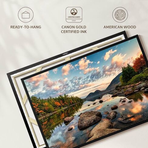 Elephant Stock Sunrise In Jordan Pond In Acadia Wall Art - Horizontal Floating Framed Canvas - 1-Piece Living Room Wall Decor - Photography Nature Canvas Print - Blue and Orange Decor for Wall by Scott Stulberg - 19" X 13" in Kuwait