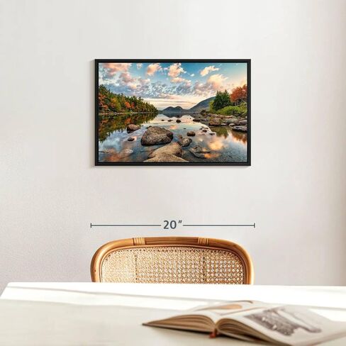 Elephant Stock Sunrise In Jordan Pond In Acadia Wall Art - Horizontal Floating Framed Canvas - 1-Piece Living Room Wall Decor - Photography Nature Canvas Print - Blue and Orange Decor for Wall by Scott Stulberg - 19" X 13" in Kuwait